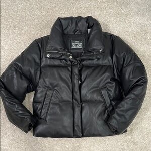 Levi’s Faux Leather Black Bomber Puffer Jacket